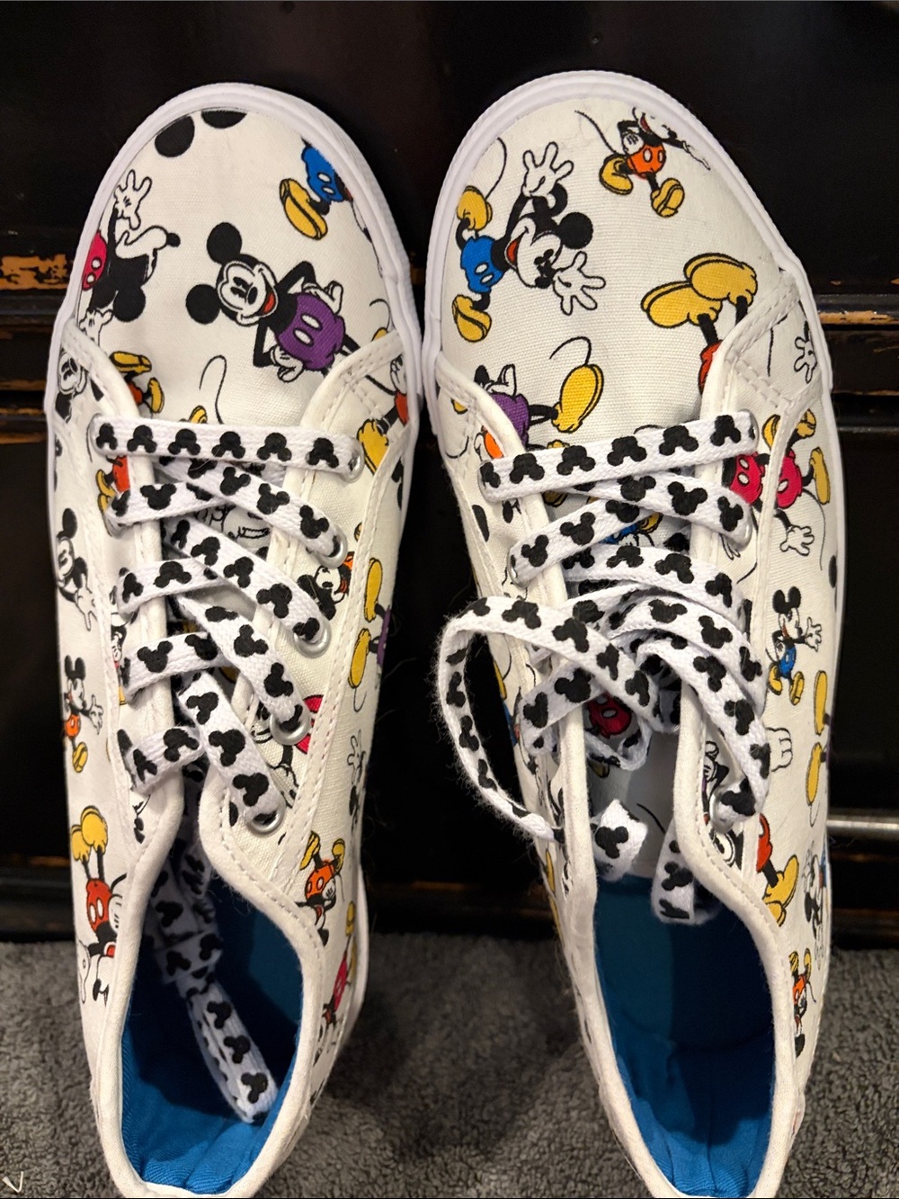 Disney White Canvas Sneakers with Multicolor Mickey Graphics